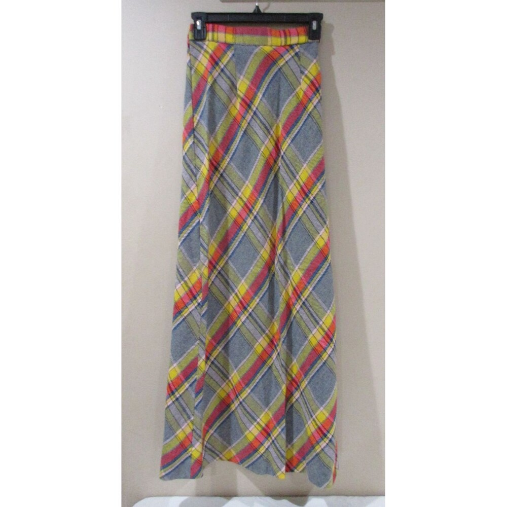 Vtg. 1970's Miss Pat Maxi Skirt Women Sz 9/10 Acrylic Tweed Plaid Multicolor